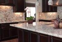 dark granite countertops with dark cabinets Bianco antico granite countertop full height backsplash dark cabinet