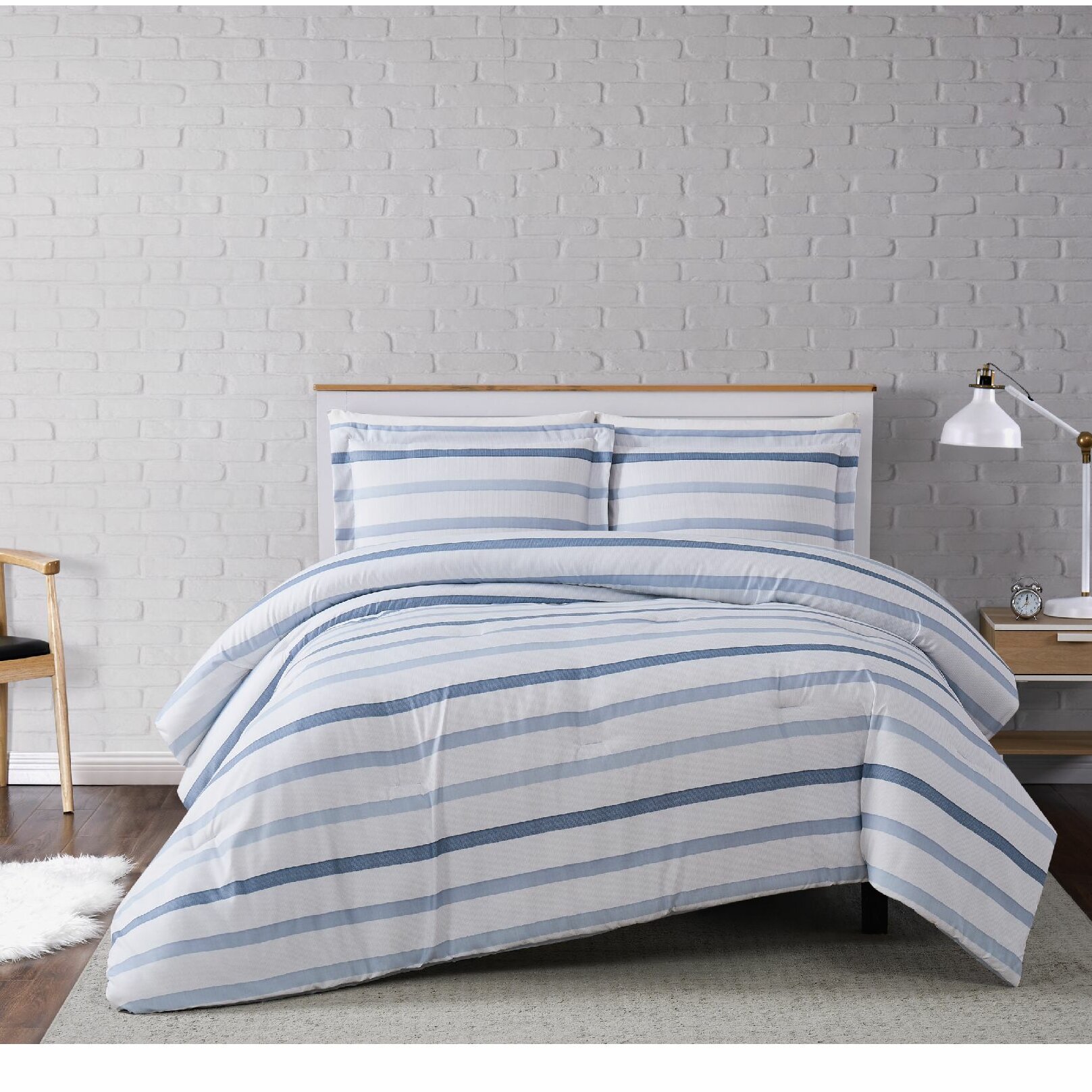 blue and white striped comforter set Seersucker blue and white stripe cotton comforter set – sky iris