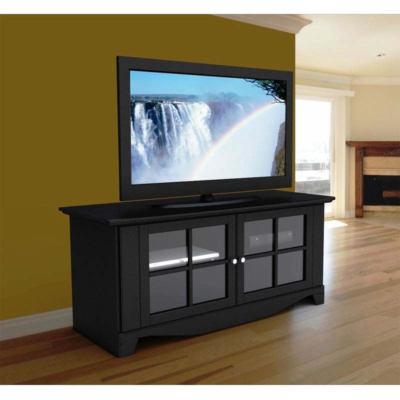 black tv stand with glass doors Tv trista transitional doors stand glass furniturewares