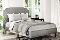 wood bed frame with upholstered headboard Mecor upholstered linen platform twin size bed metal frame