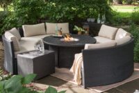 wicker patio set with fire pit Belham living meridian wicker chat set with round weave fire pit