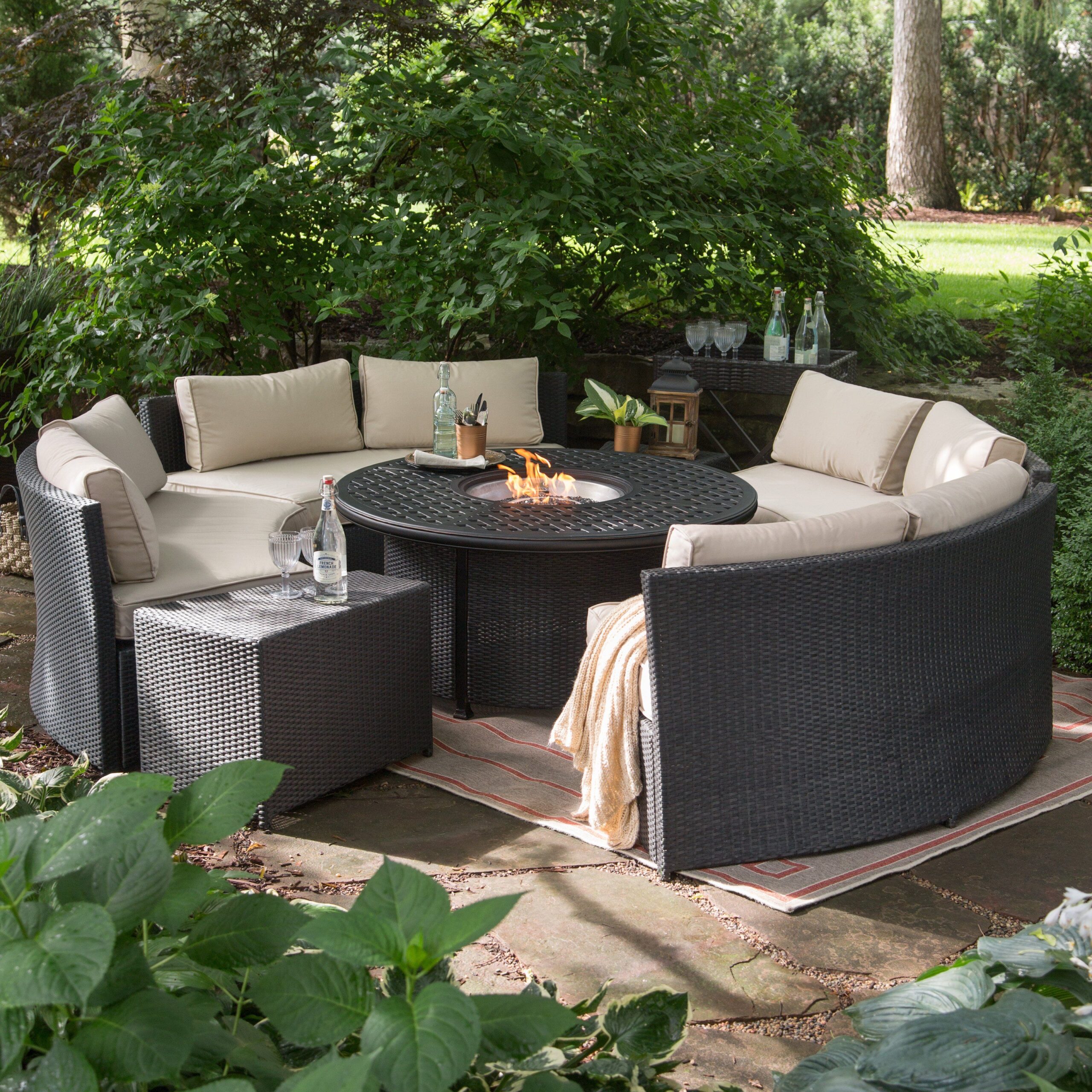 wicker patio set with fire pit Belham living meridian wicker chat set with round weave fire pit