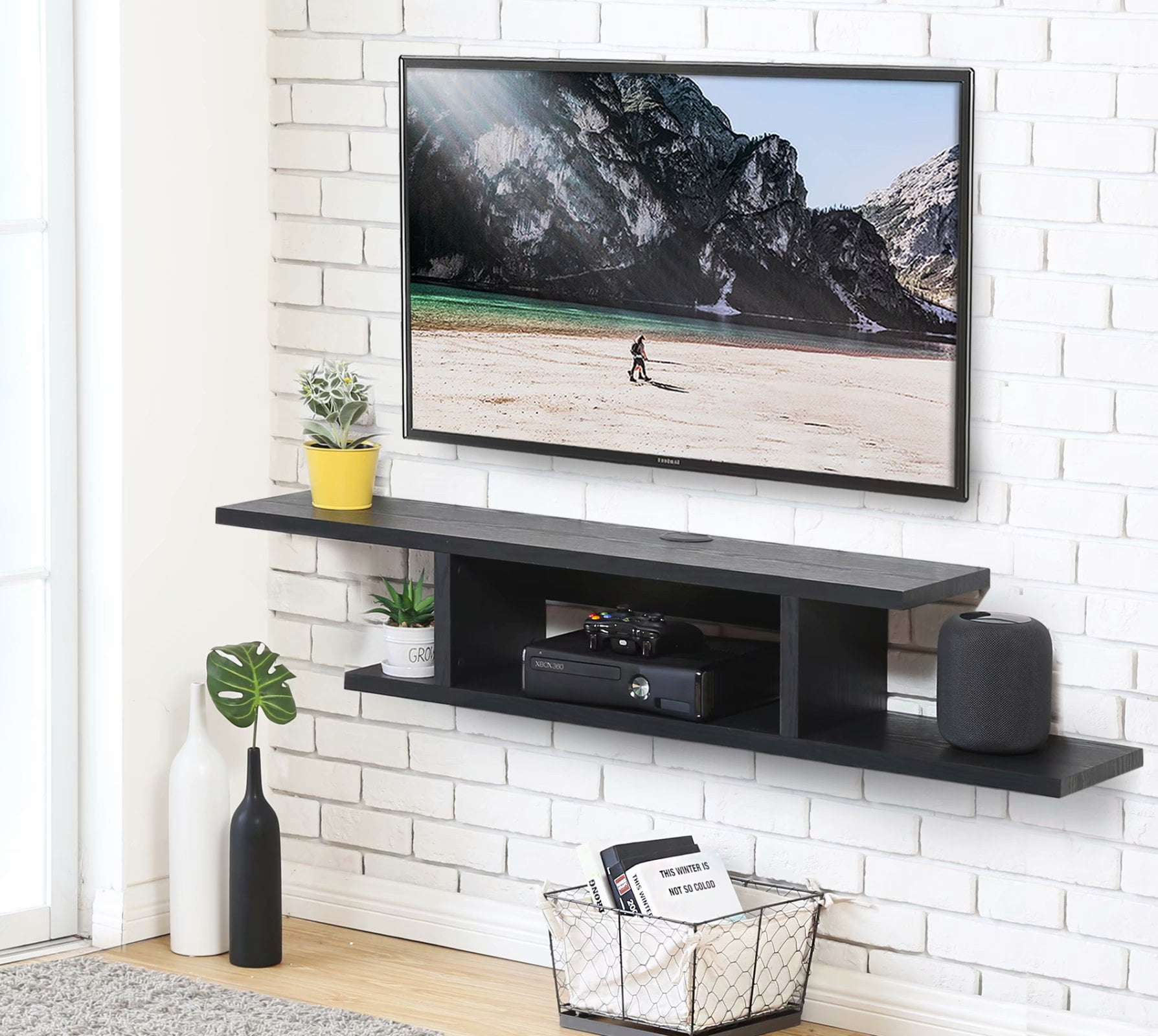 wall mounted tv with floating shelves Fitueyes floating tv shelf entertainment center wall mounted media