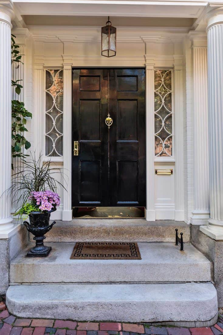 black entry door with sidelights Black fiberglass door with sidelights / they have a high level of