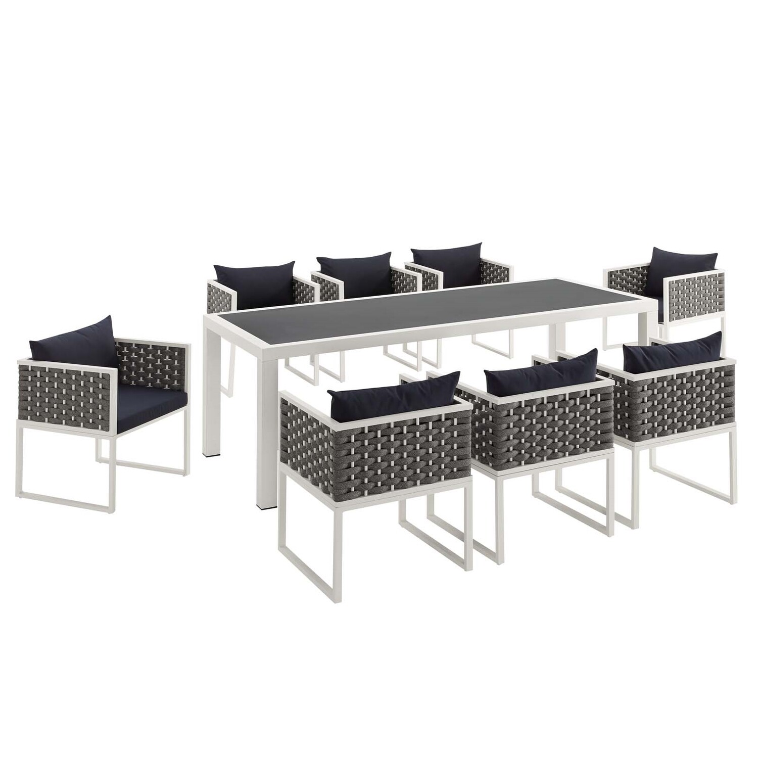 9 Piece Gray Square Aluminum Patio Dining Set Cushions elin myles eight hanover