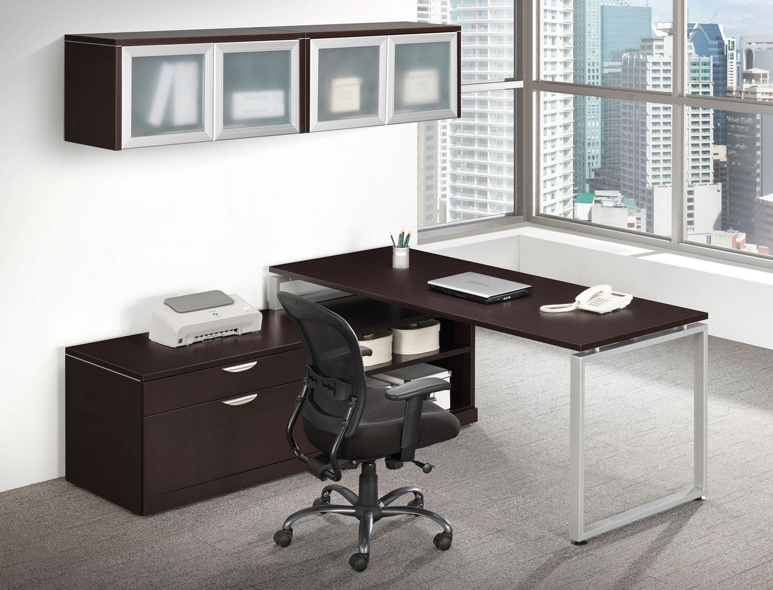 modern l shaped desk with storage Modern l-shaped desk with integrated storage in bark gray in 2020