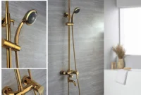 Rain Shower Faucets with Handheld Bathroom shower faucet with chrome polished mixer tap and slide bar