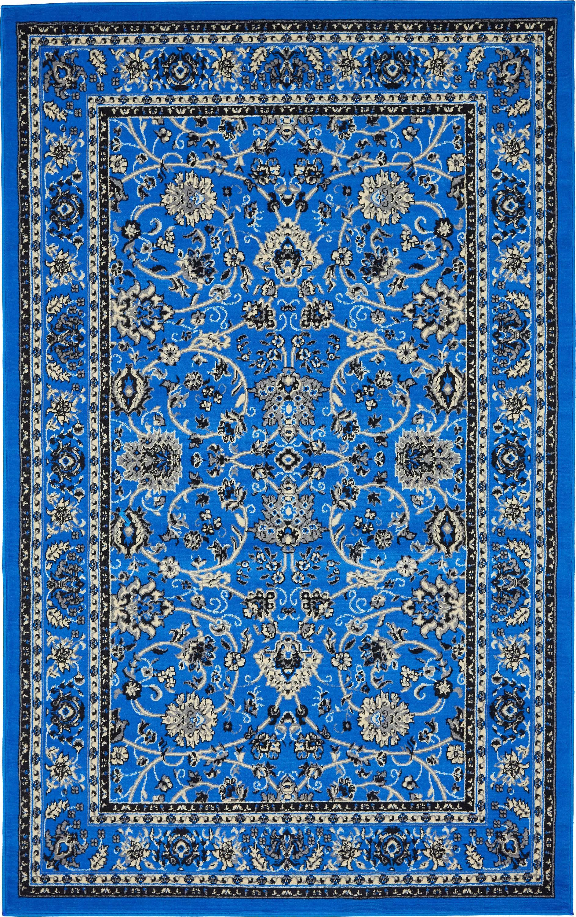 bright blue vintage style rug, blue decor, bright blue, bright blue