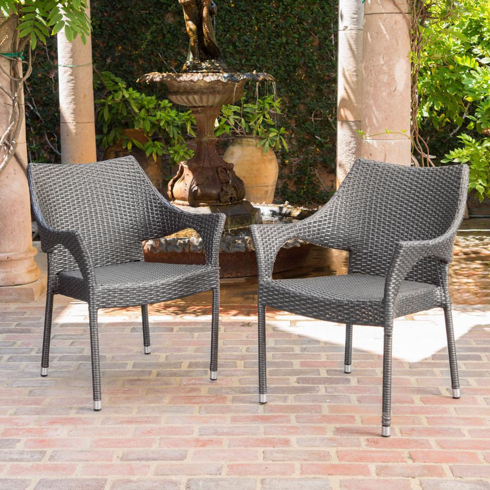 Grey Outdoor Wicker Dining Chairs Noble house ansley grey stationary wicker outdoor dining chair with