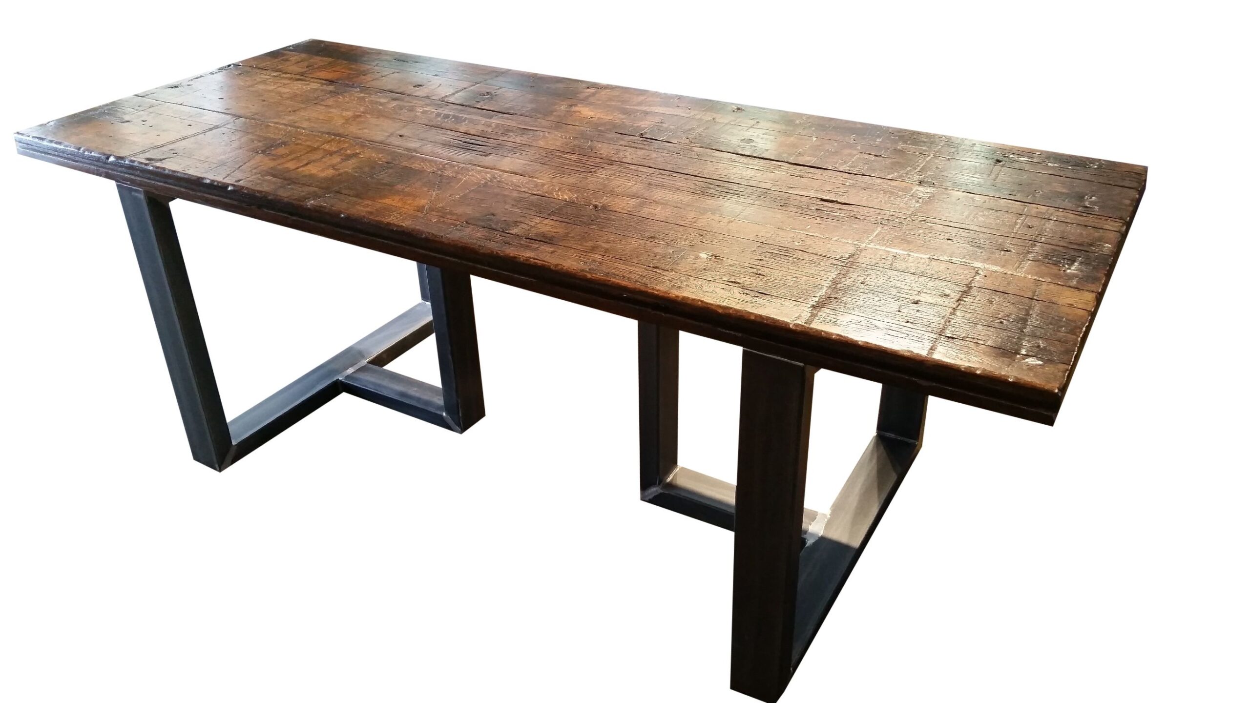 Reclaimed Wood Metal Dining Table Industrial dining table with square loop legs, rustic wood dining table