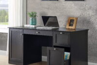 black computer desk with keyboard tray Black computer desk with keyboard tray and printer stand – axess