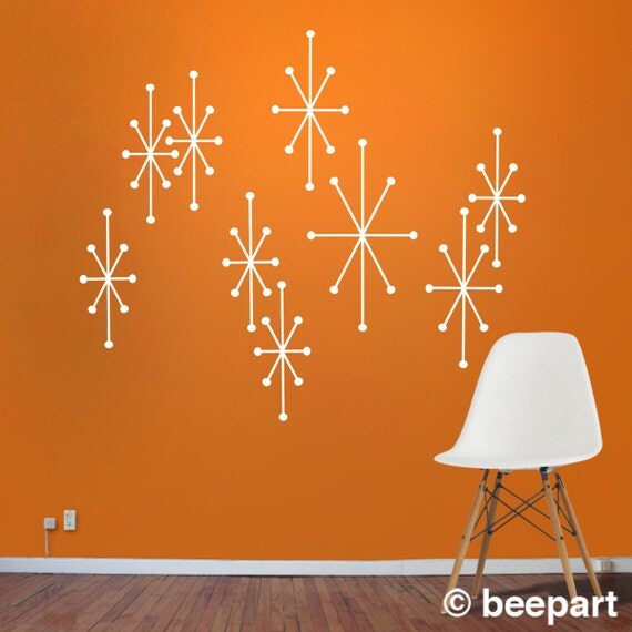 mid century modern wall decals Boomerang mid century wall decal set starburst wall decals