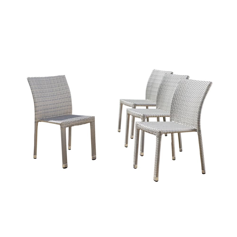 Noble House Lucian Chateau Grey Stackable Armless Wicker Outdoor Dining