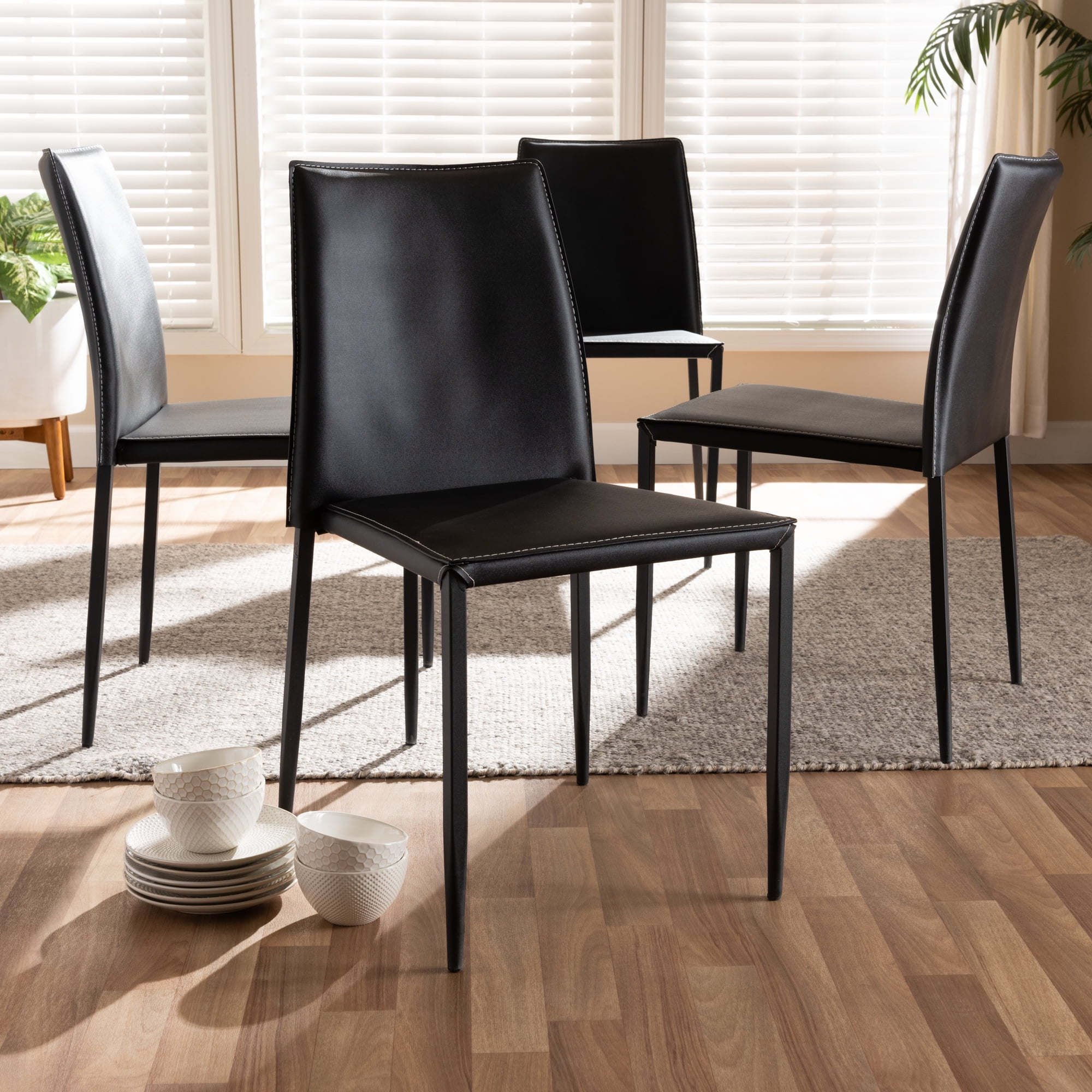 modern black leather dining chairs Baxton blaise