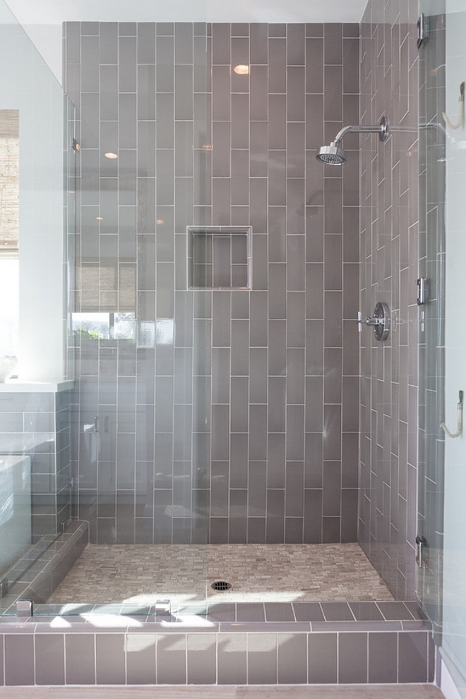 light gray subway tile shower Modern new construction beach house ideas