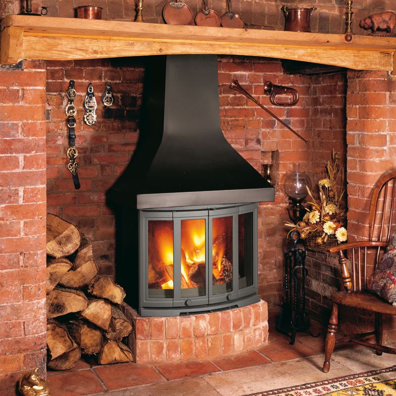 Built in Wood-Burning Fireplace Stone wood burning fireplace with built-in wood box and shelf. 100 yr