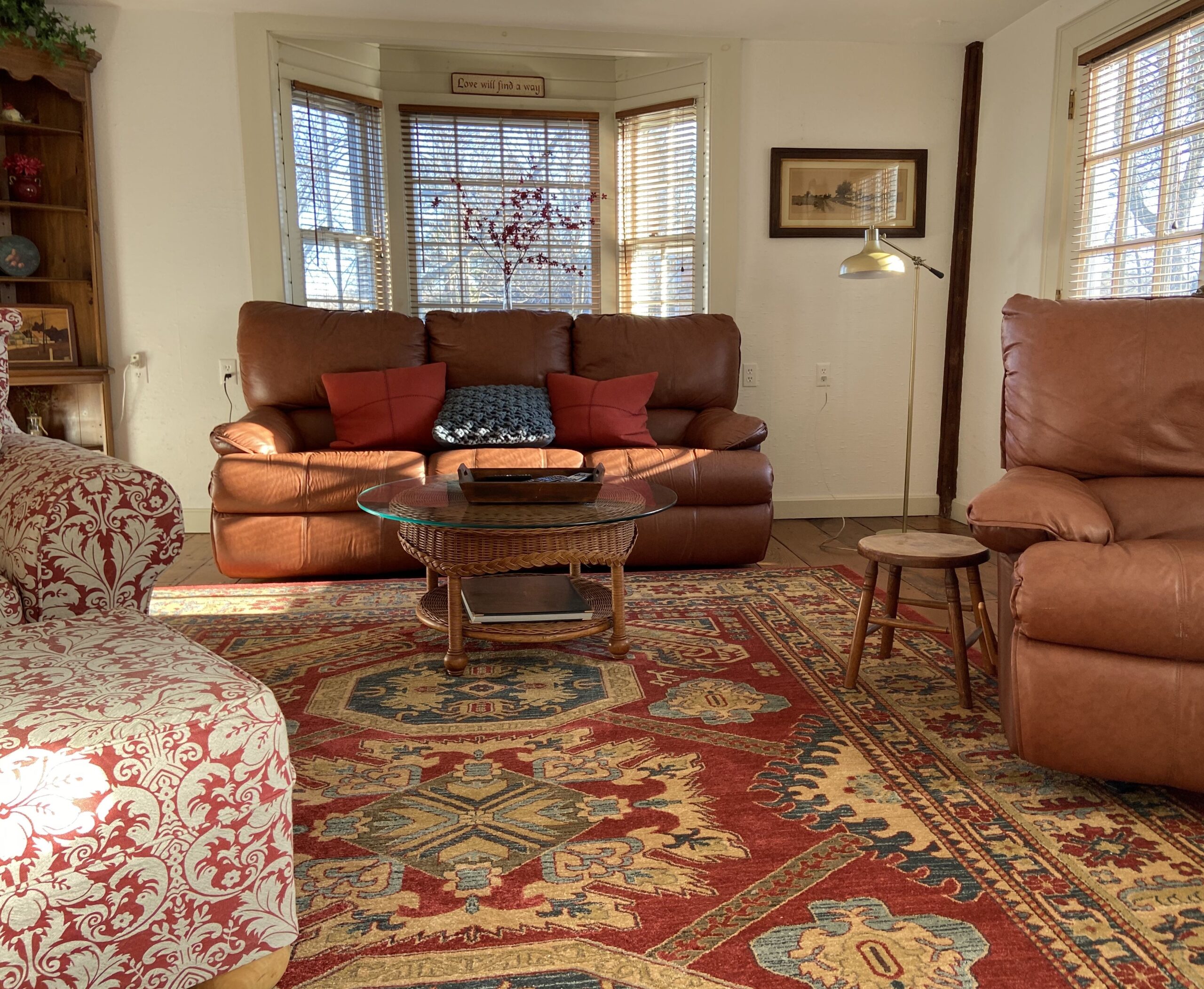 Red Colored Sofa with Blue Oriental Rug Sofa rugs persian foter couches