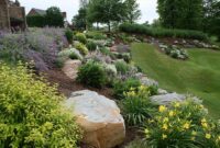 Landscaping Hillside with Big Rocks Landscaping hillside rock landscape beautiful boulders rocks perennials shrubs garden backyard tiered terraced sloped hill don know lawn choose board