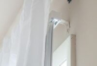 how to hang curtains over blinds Valance brackets drapes replacing roller makeover interiorbarndoorshq cornice existing fabricblinds