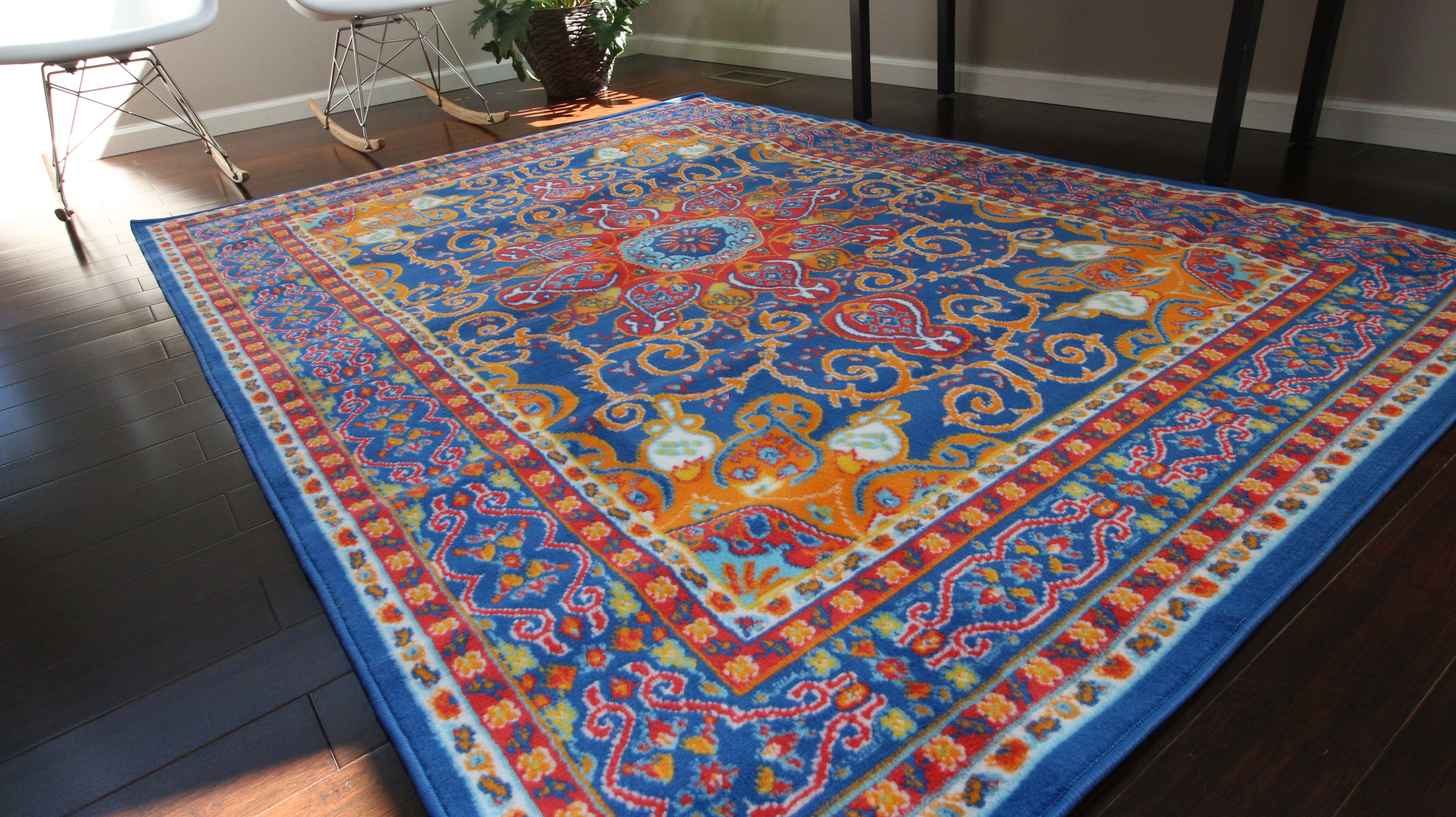 Isphan® Persian Oriental Floral Dark Blue Multi-Color Area Rug