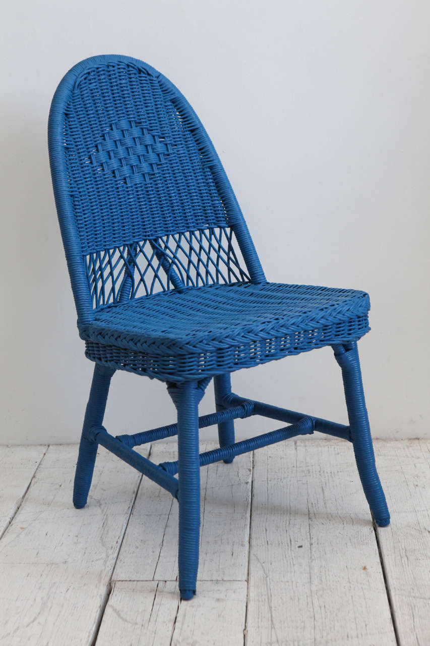 Blue All Weather Wicker Dining Chair Set of four cobalt blue wicker dining chairs at 1stdibs