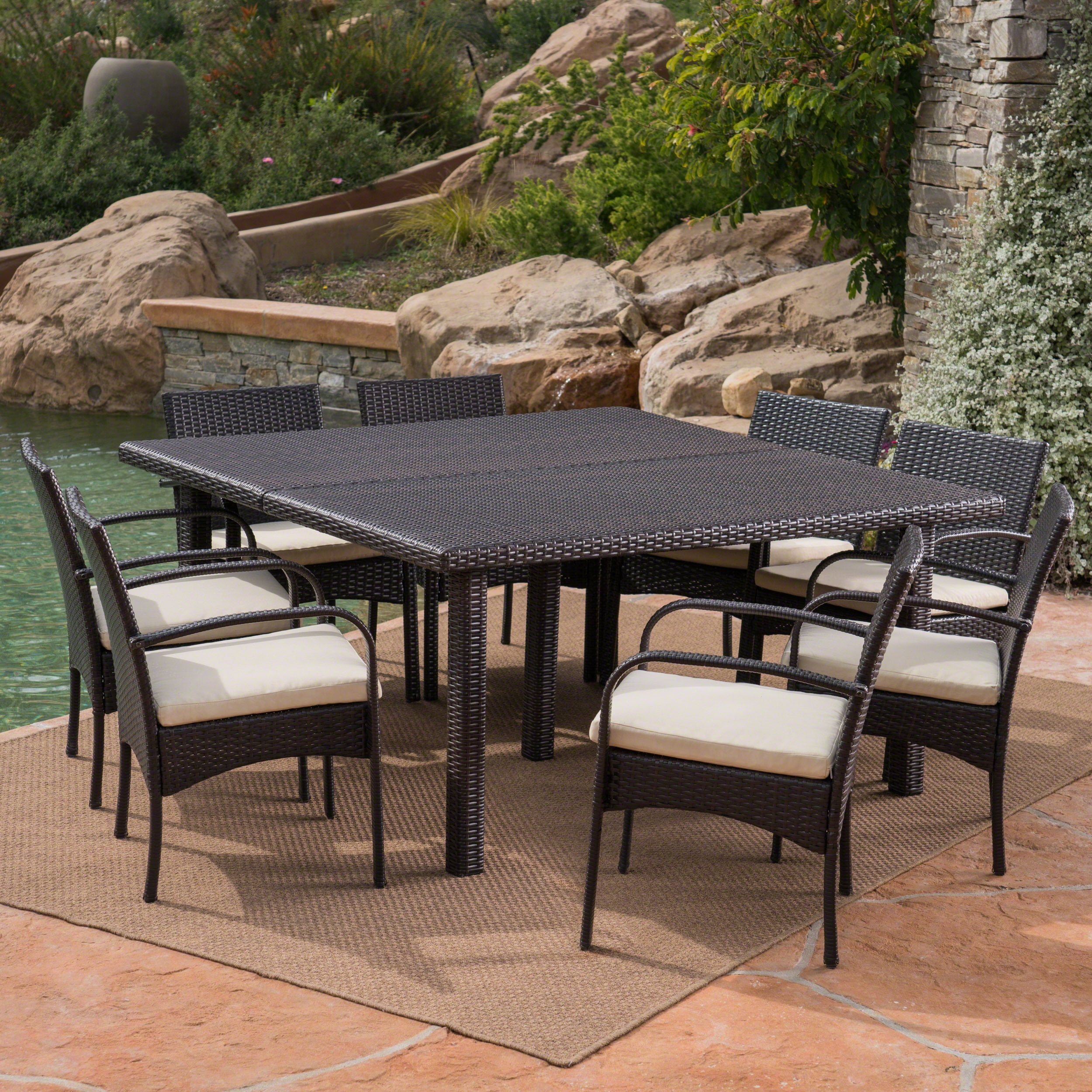 Penninsula Wicker 9 Piece Patio Dining Set Polywood® vineyard 9-piece patio dining set