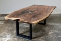 live edge dining table for sale Handmade live edge oak slab dining table with metal legs