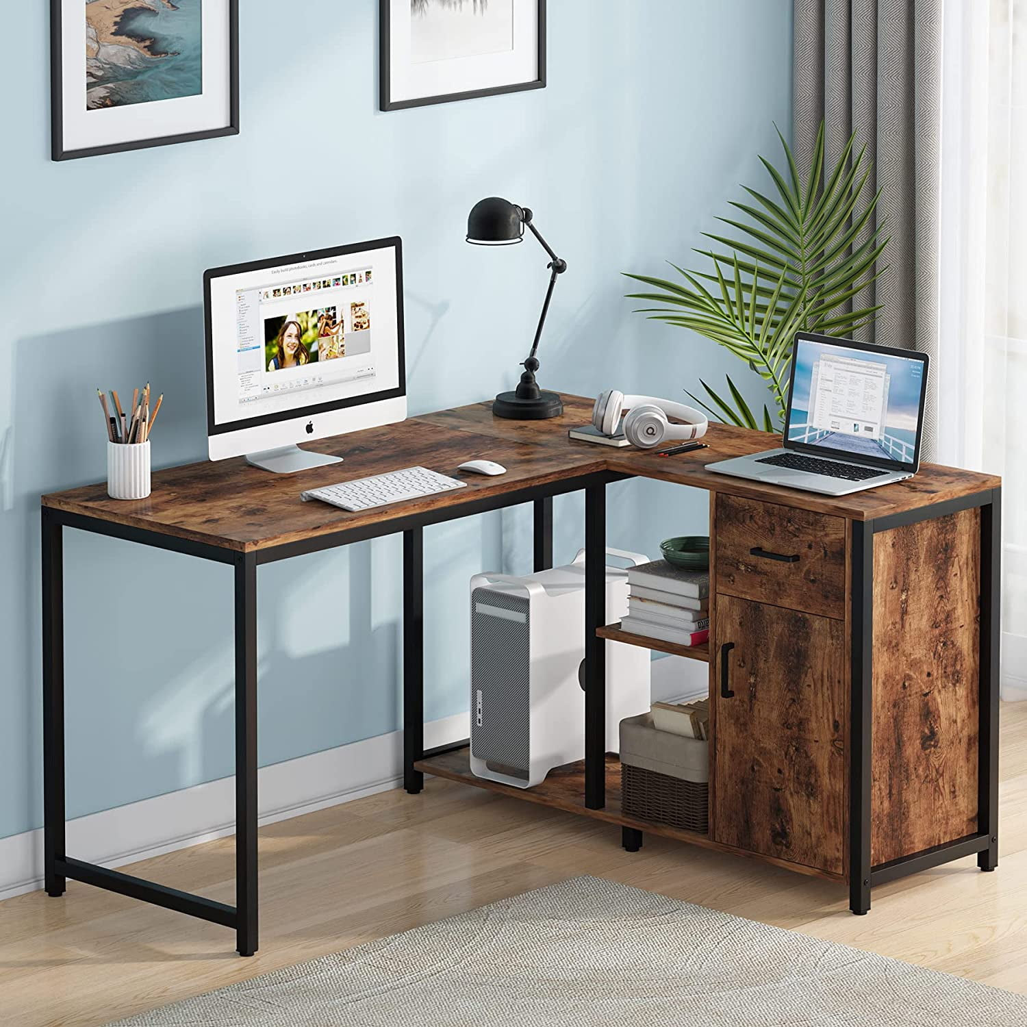 l shaped corner desk with drawers Computer desk