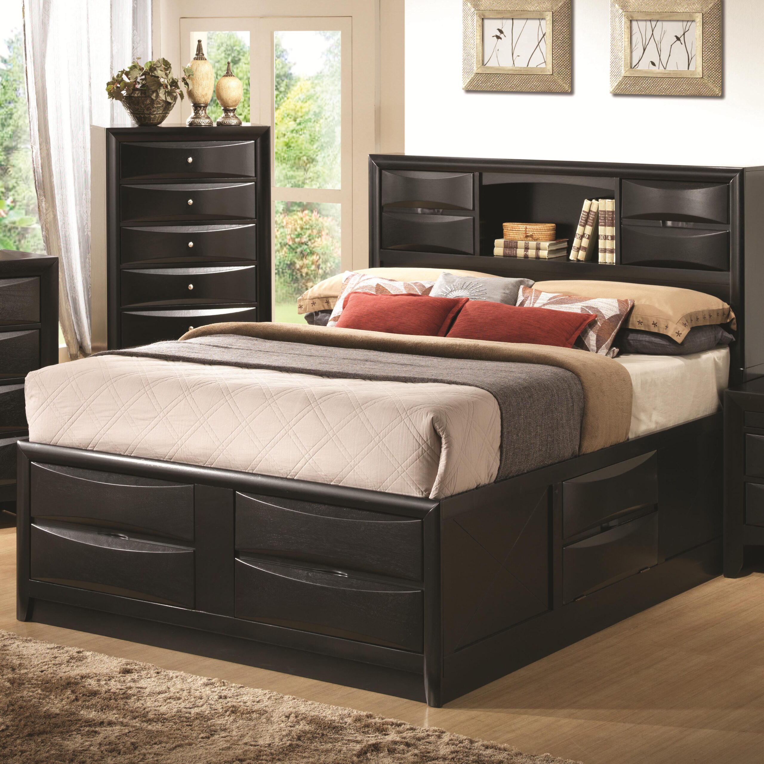 queen bed frame with storage underneath Traditional style queen size wooden storage bed with six drawers