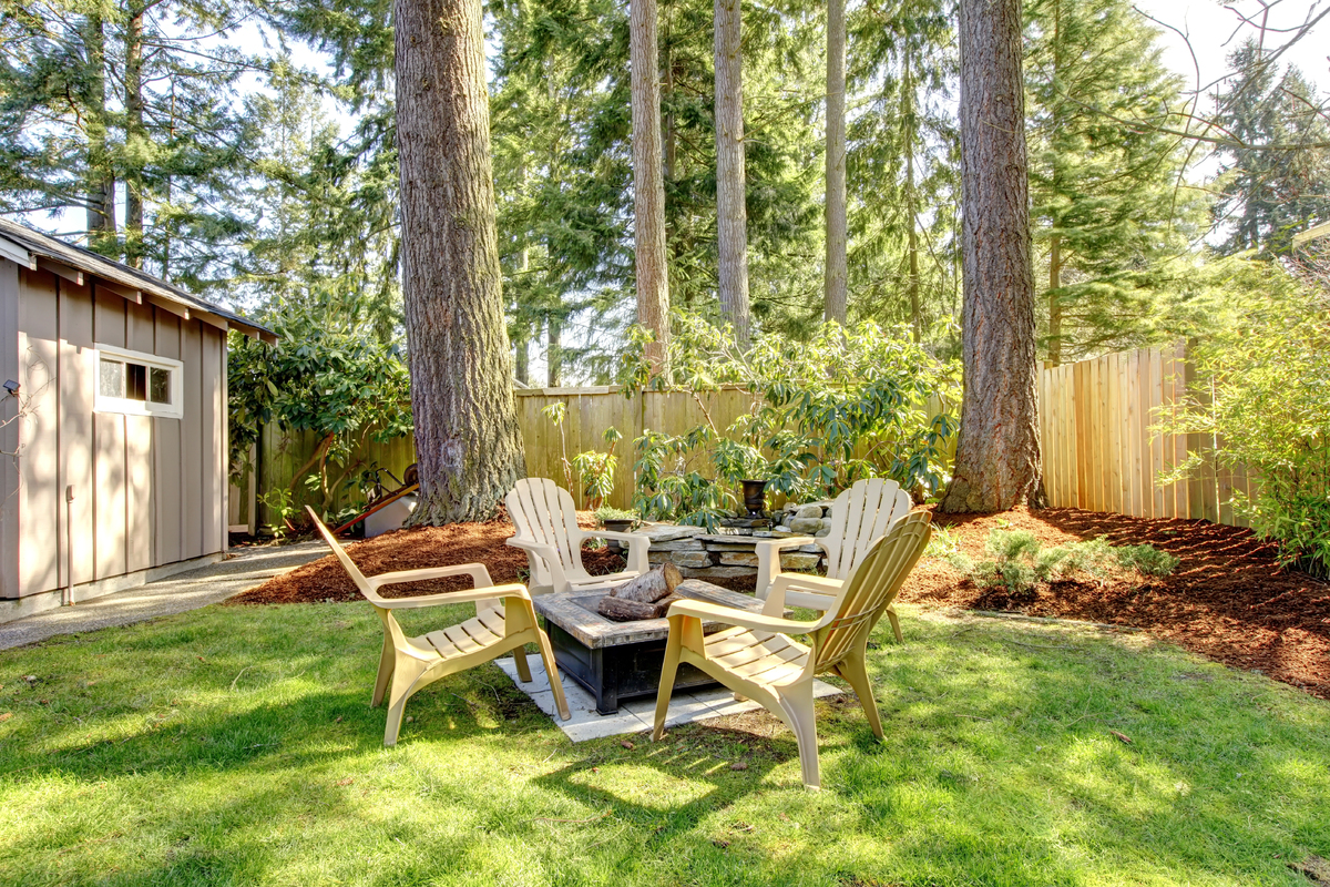 Outdoor Backyard trees pine outdoor chairs exterior stress space spring huffpost