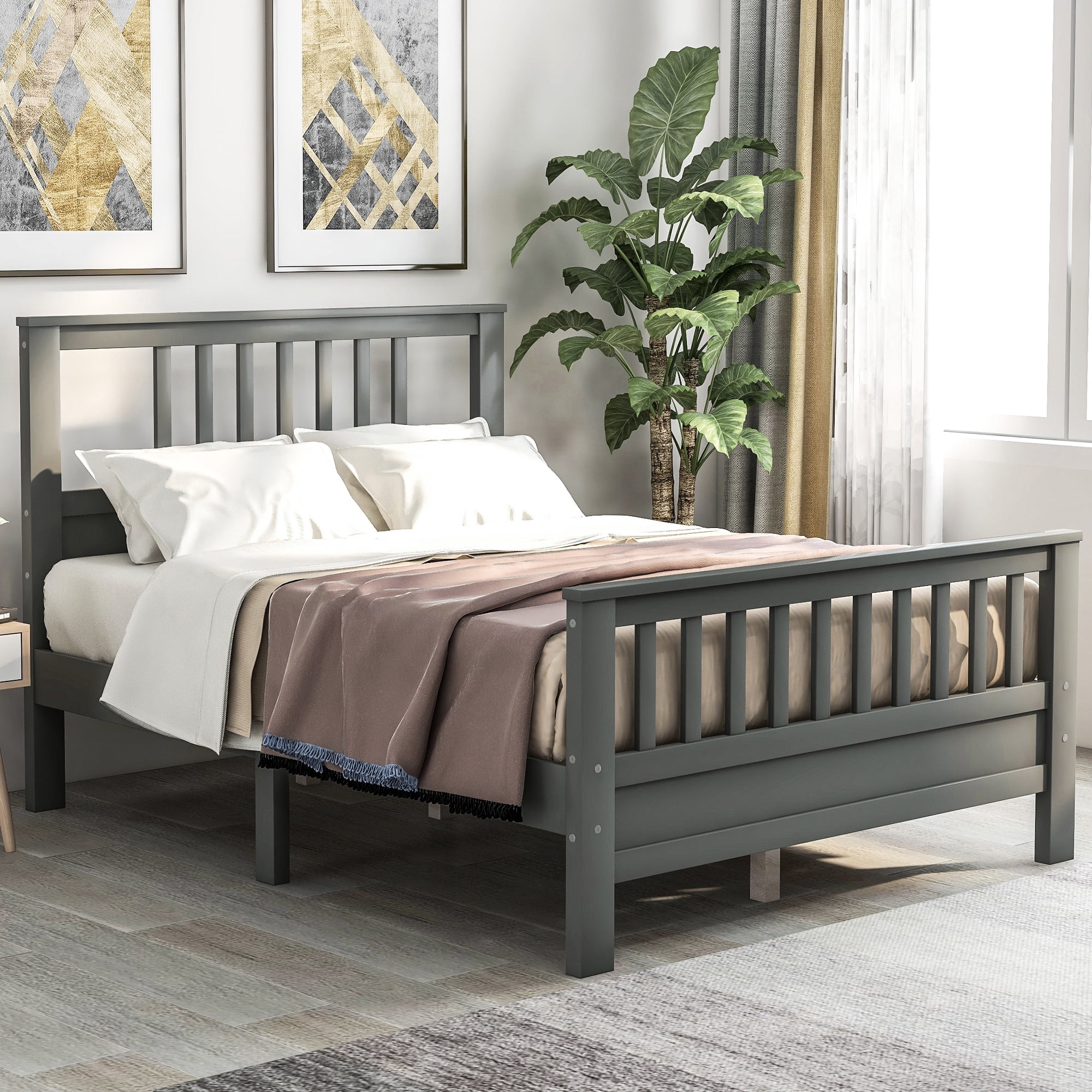 Bed Frame Headboard Wood Full Headboard footboard slat headboards