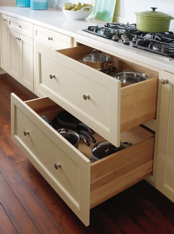 Two deep drawers are perfect for pots, pans or any taller items, and