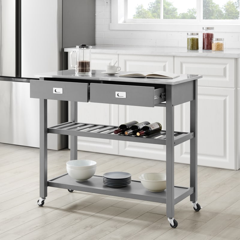 kitchen island cart stainless steel top Linon sydney wood kitchen cart in gray