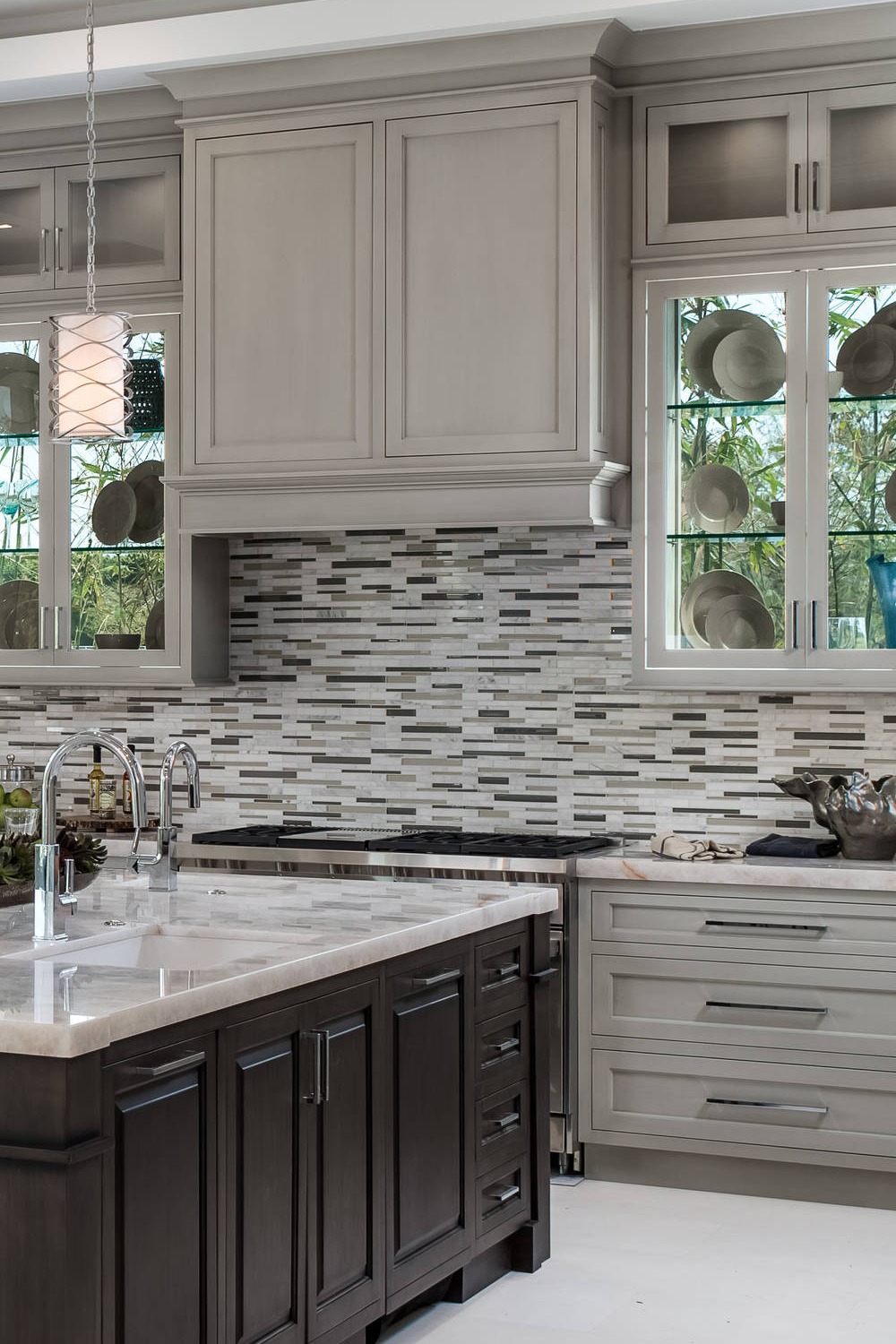 What Color Backsplash with Dark Cabinets Gray backsplash cabinets dark light tile kitchen countertops mosaic popular cabinet floor kitchens floors color quartzite pegasus builders credit mixed