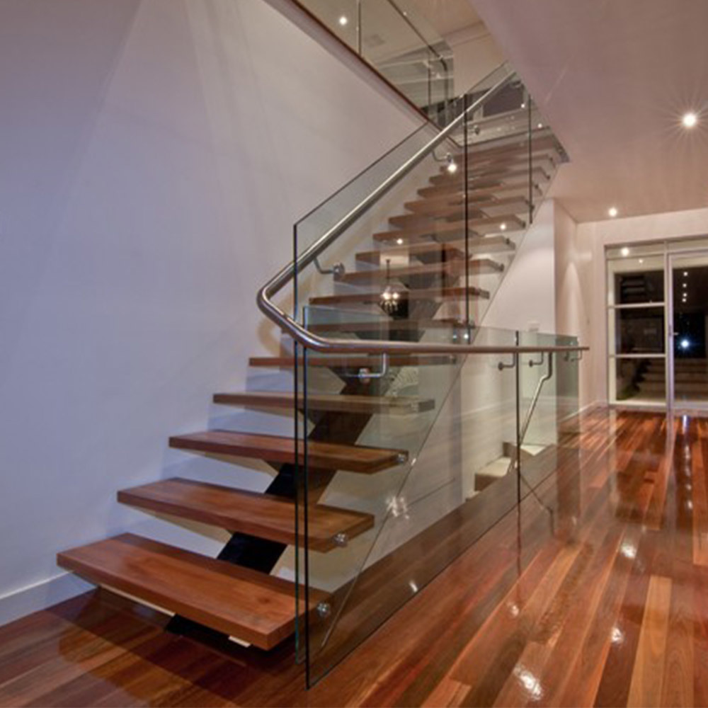 wood and glass staircase railing Glass stairs railing modern staircase floating wood china build