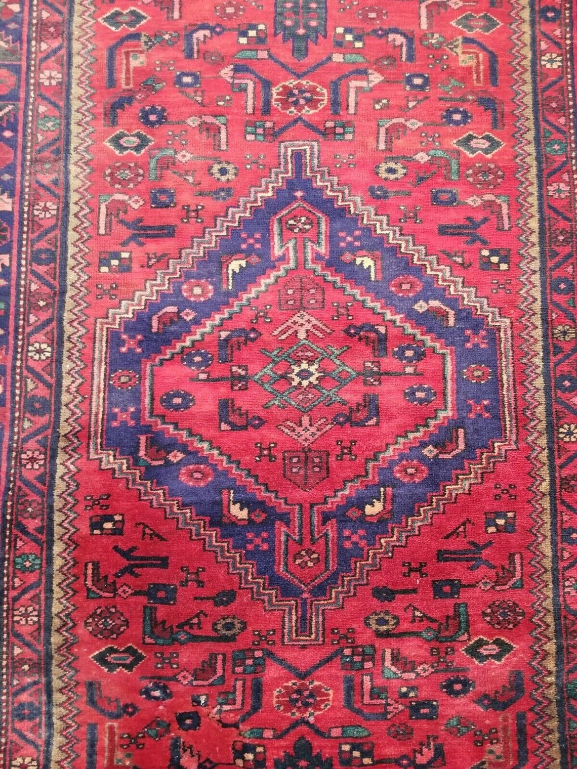 red and blue oriental rug Red blue 7×10 vintage rug tribal oriental persian rug