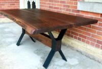 Live Edge Dining Table with Metal Legs Live edge salvaged maple dining table custom metal legs chrome modern