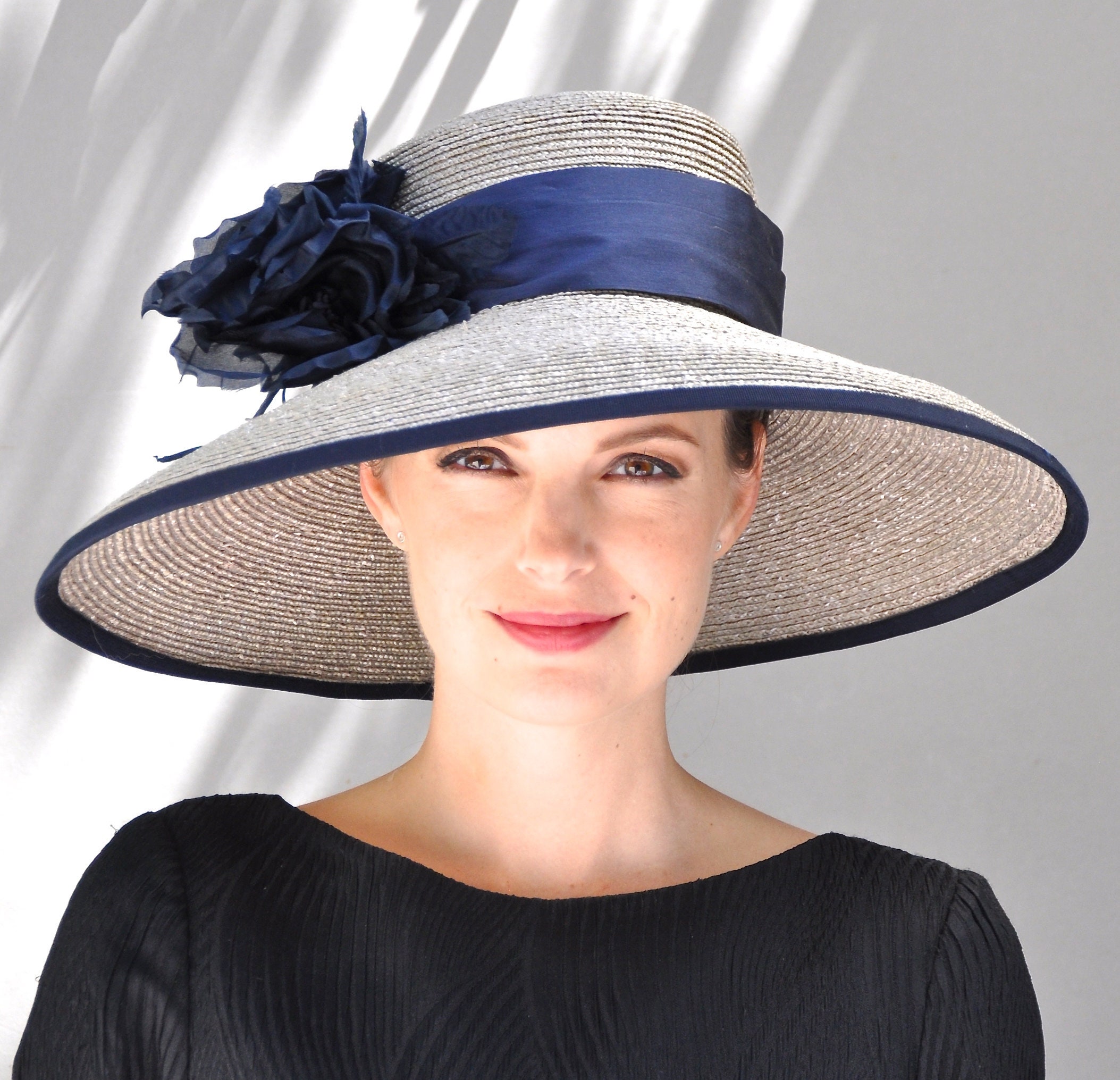 Hats Wedding hat, ladies navy blue hat, kentucky derby hat, formal hat