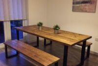 reclaimed wood and metal dining table Butcher block reclaimed wood & metal dining table boho