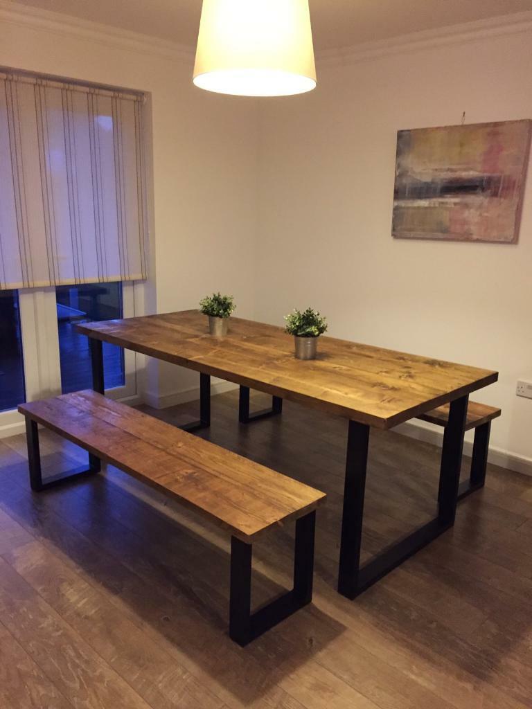 reclaimed wood and metal dining table Butcher block reclaimed wood & metal dining table boho