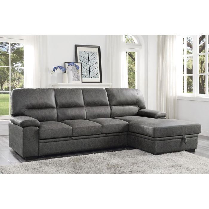 sectional with pull out bed and storage Brassex inc. boris sectional with pull out bed & storage chaise, grey