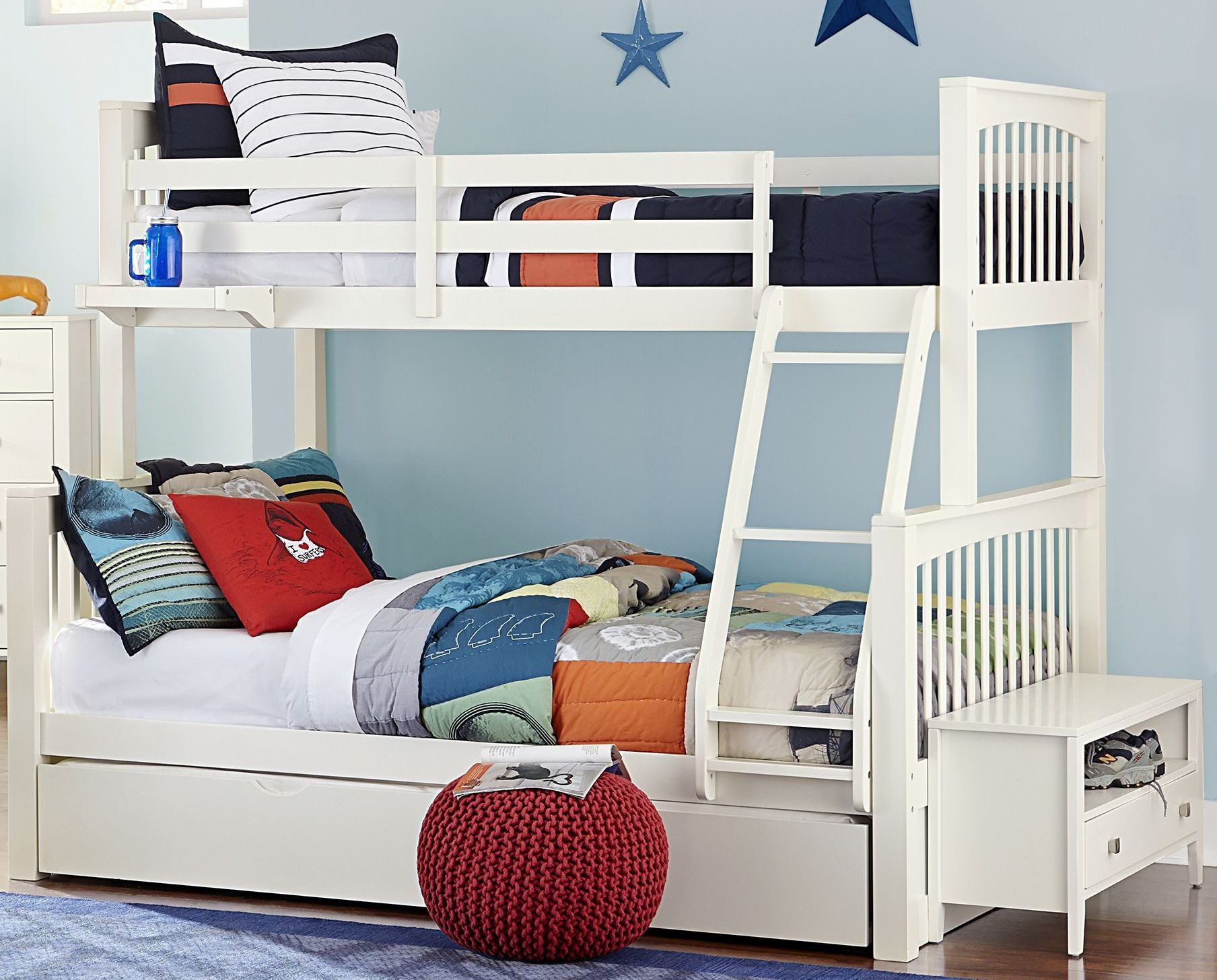 white bunk beds twin over full Bunk twin trundle stairway