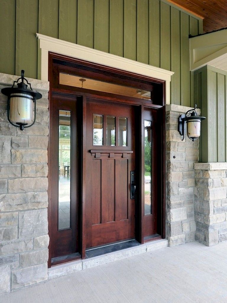 craftsman style front door with sidelights Steves & sons 68 in. x 80 in. craftsman 3 lite arch stained mahogany