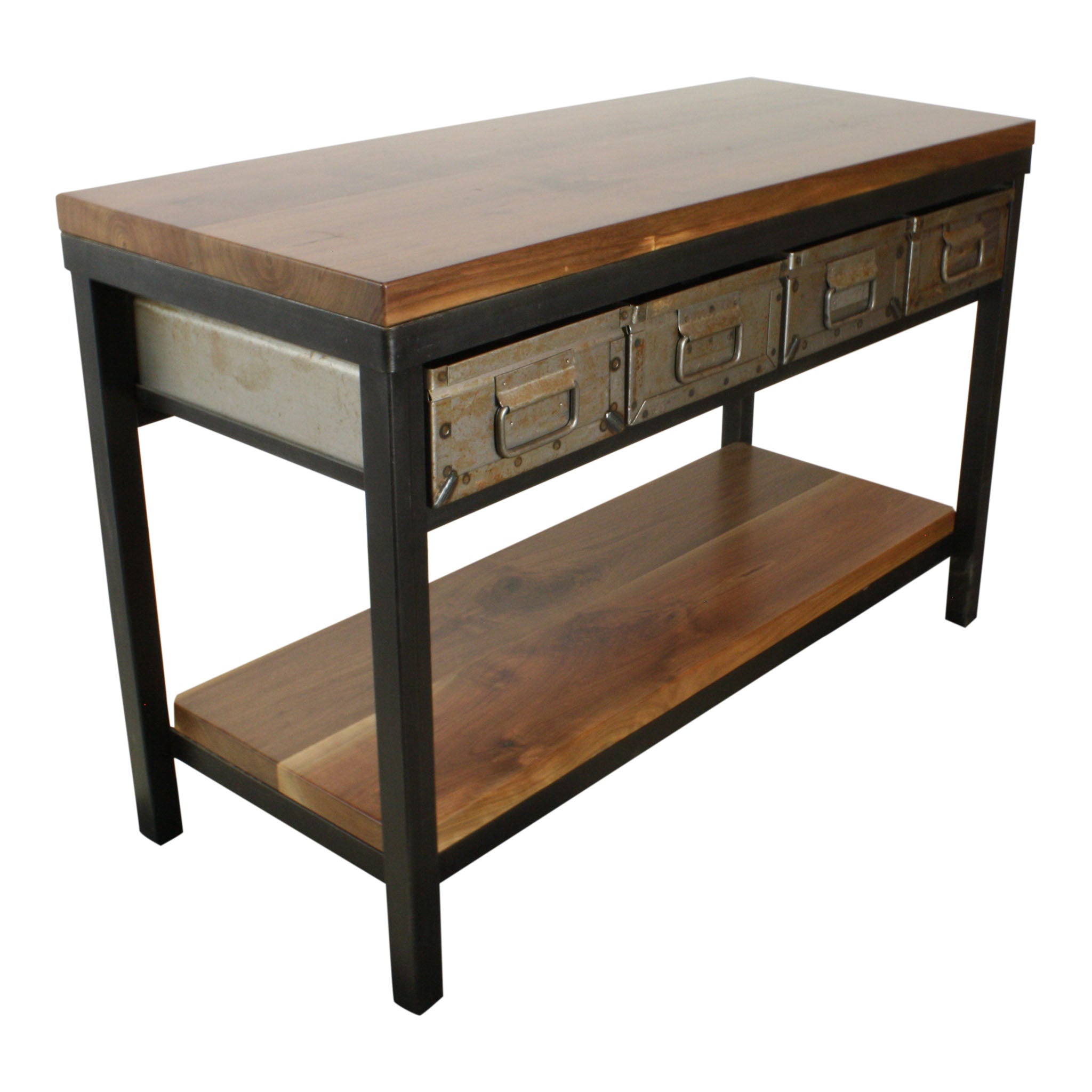 Industrial Storage Console Table Cinak industrial console table, sofa side end table with 2 storage