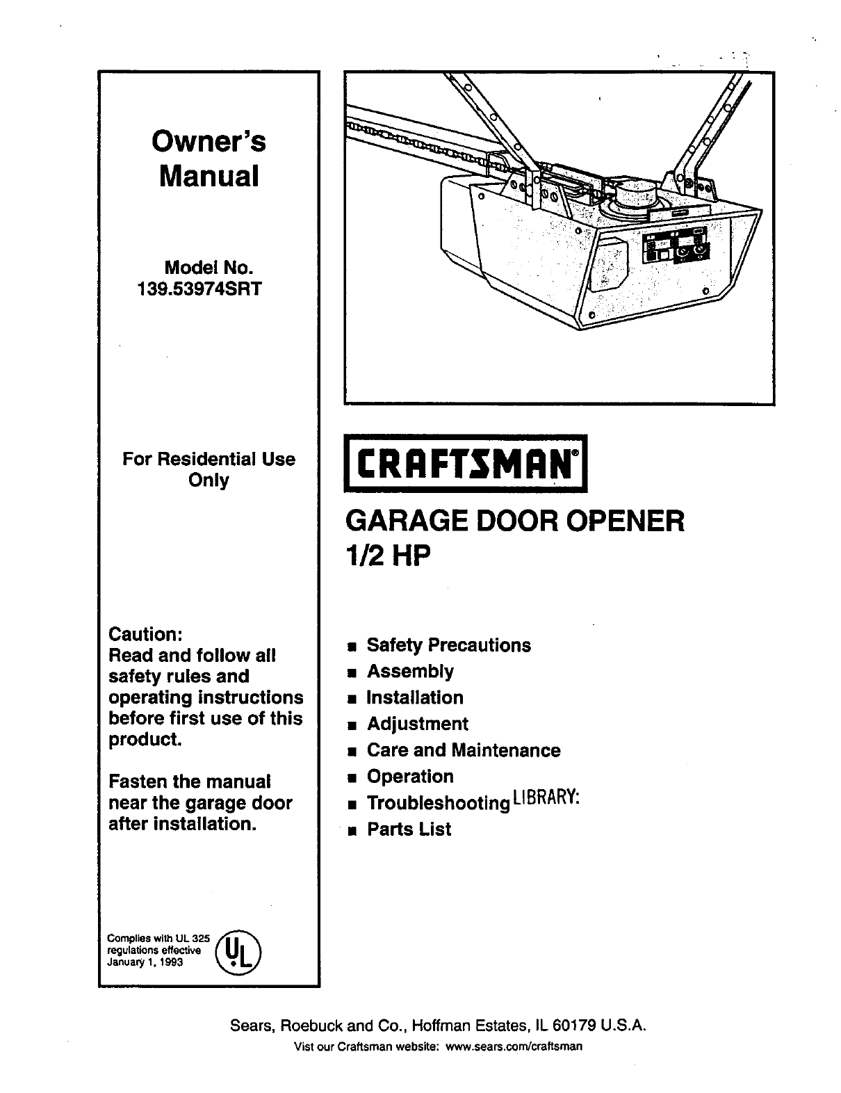 Craftsman Garage Door Opener Manual 13954930 [get 41+] craftsman 1 2 hp garage door opener manual 41a5021